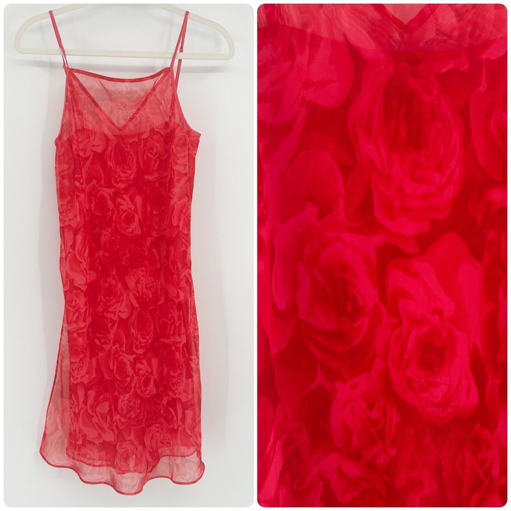 Valerie Stevens Womens‎ Y2K Vintage Floral Rose Print Chiffon Slip Dress Size S
